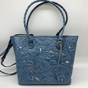 Patricia Nash Blue Leather Handbags Cutout Adeline Tote